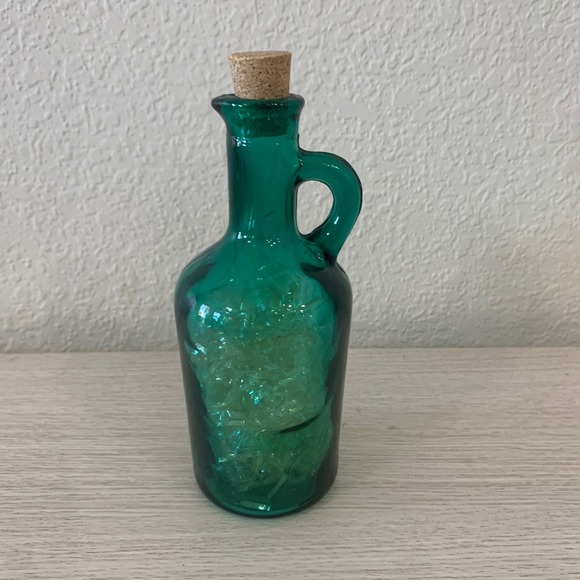 Green‎ Glass Bottle with Handle and Cork Stopper Decorative Accent - Picture 2 of 3